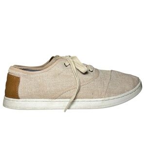 TOMS Unisex Donovan Natural Burlap Oxford Taupe Lace Up Tennis Shoe Size 8